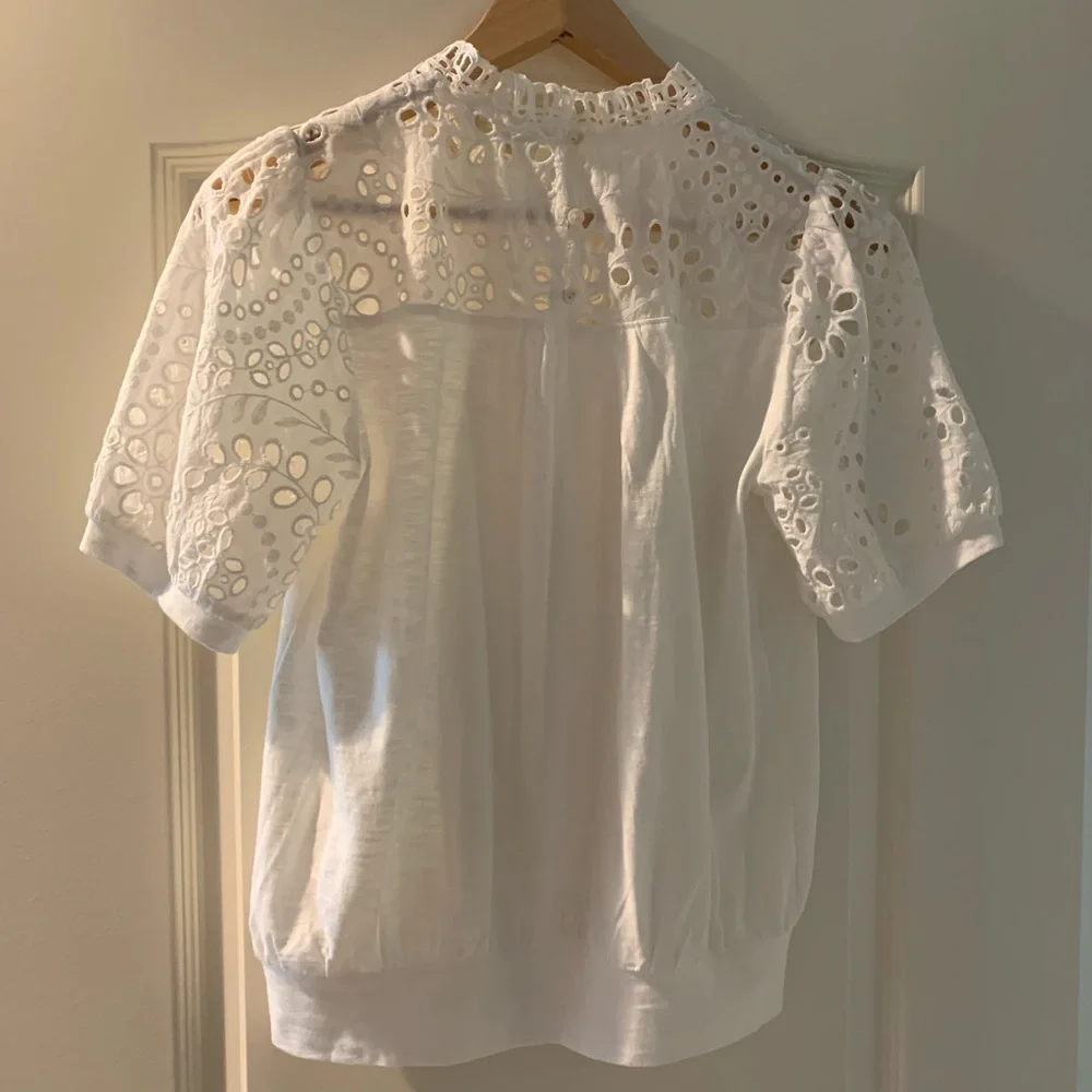 Anthropologie White Eyelet Puff Sleeve Blouse